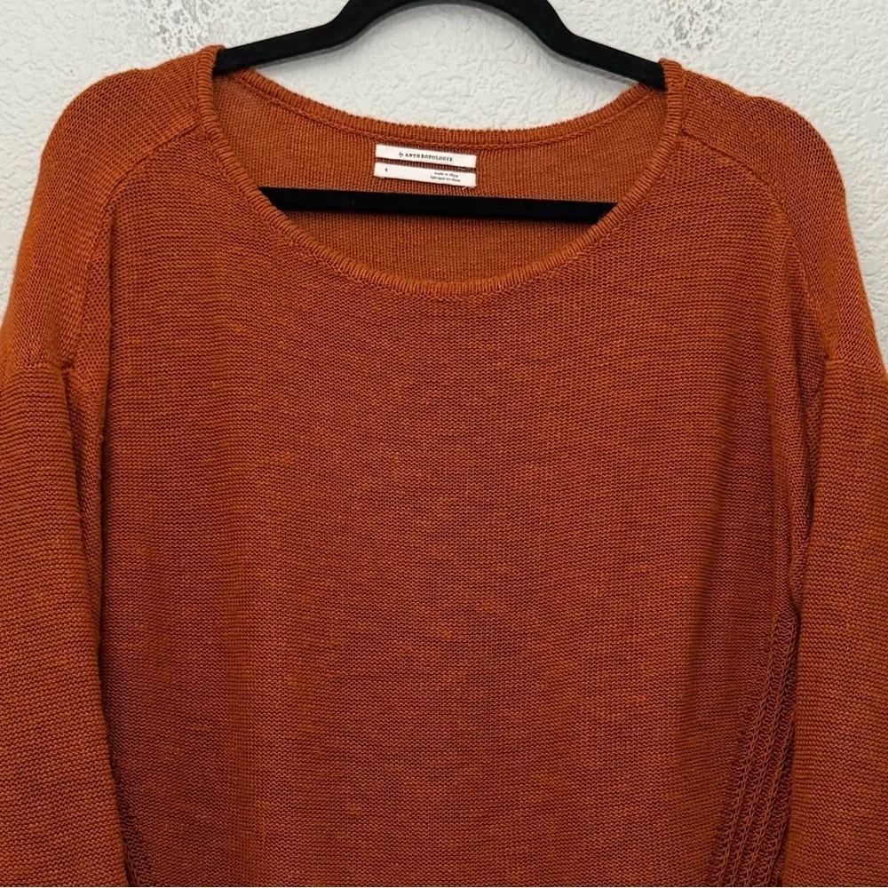 Anthropologie Mayfield Burnt Orange Linen Blend Sweater Small Boho Lagenlook